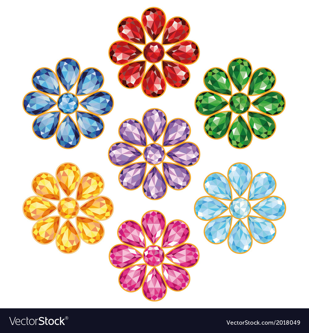 Seven precious flower isolated objects Royalty Free Vector