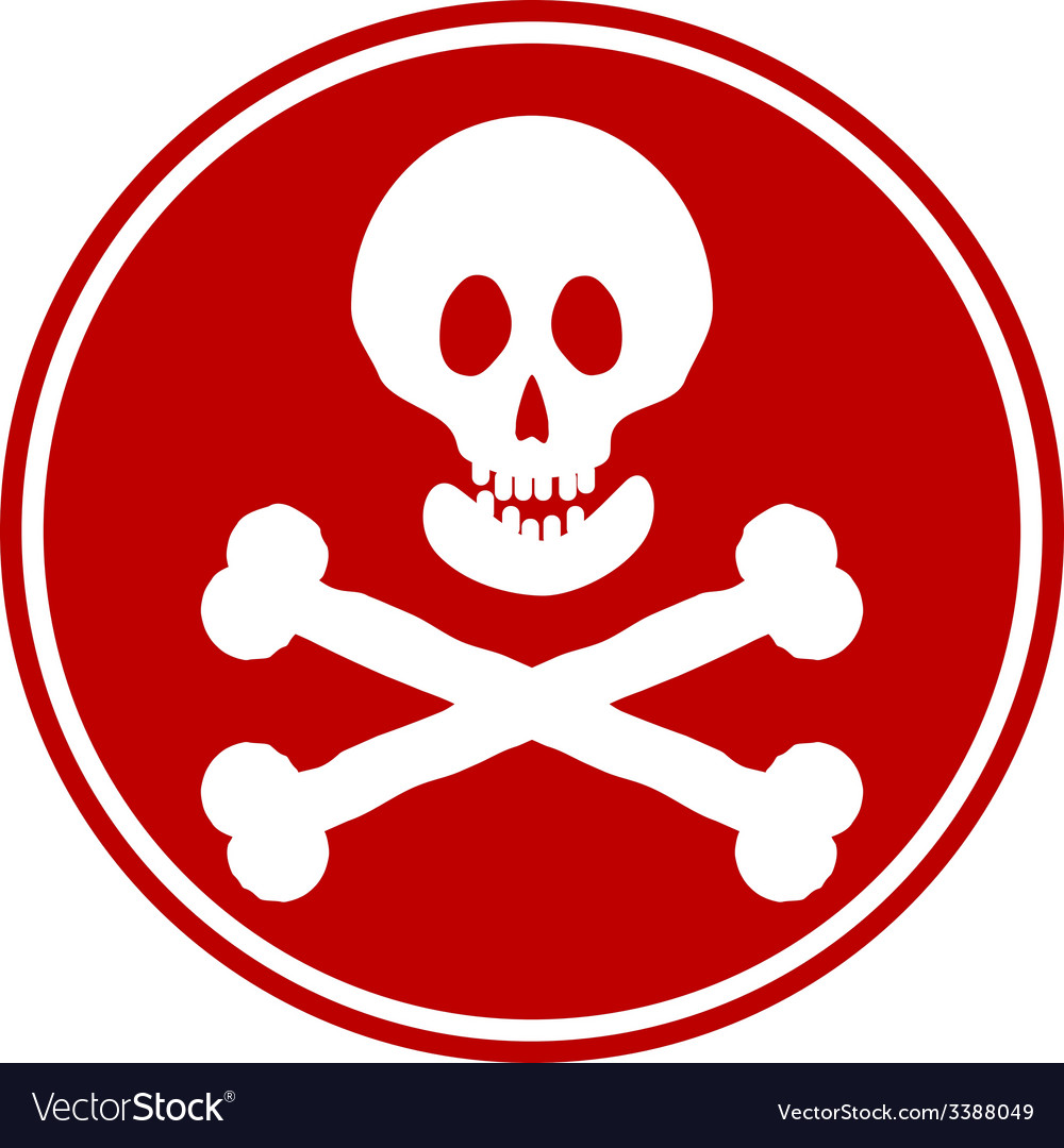 Skull and bones danger sign button