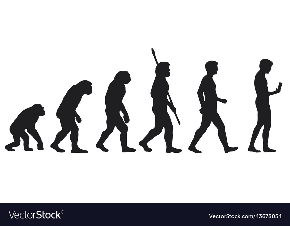 Evolution of the human to mobile silhouettes Vector Image