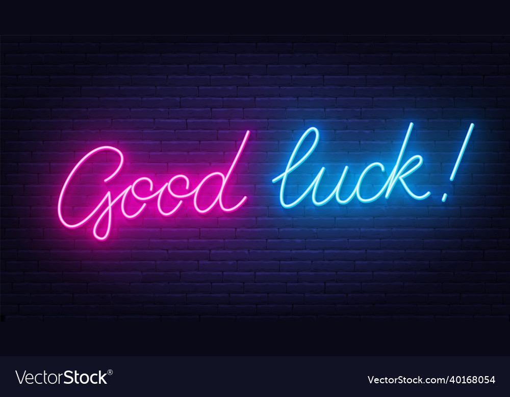 Good luck neon quote on a brick wall Royalty Free Vector