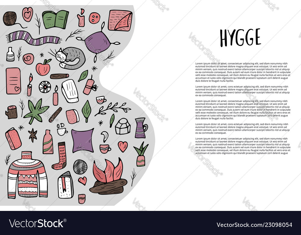 Hygge concept isolated symbols Royalty Free Vector Image