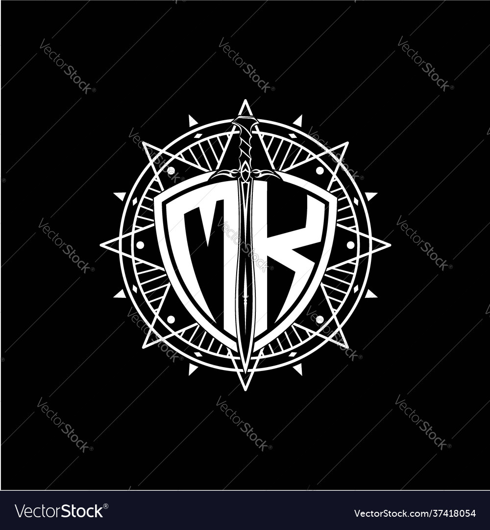 Monogram initial letter mk with shield decorated