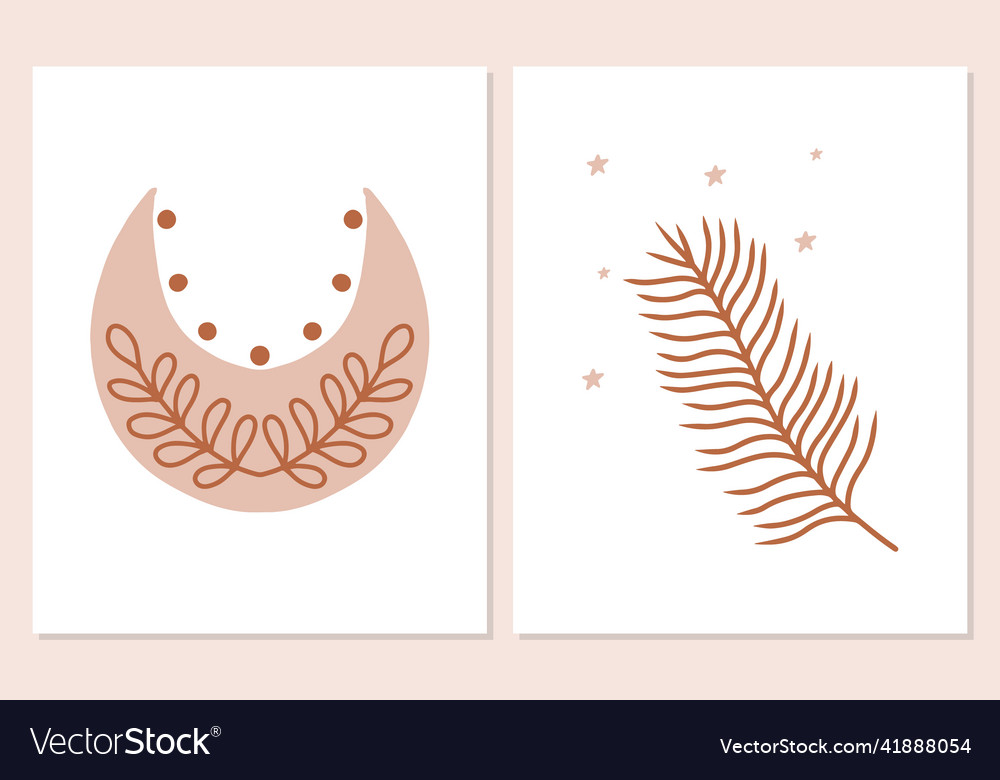 Posters with branches and stars in boho style