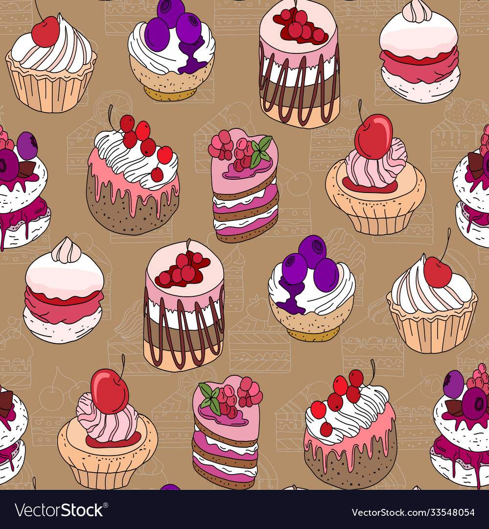 Seamless pattern with pretty cake slices vector image Seamless pattern with pretty cake slices