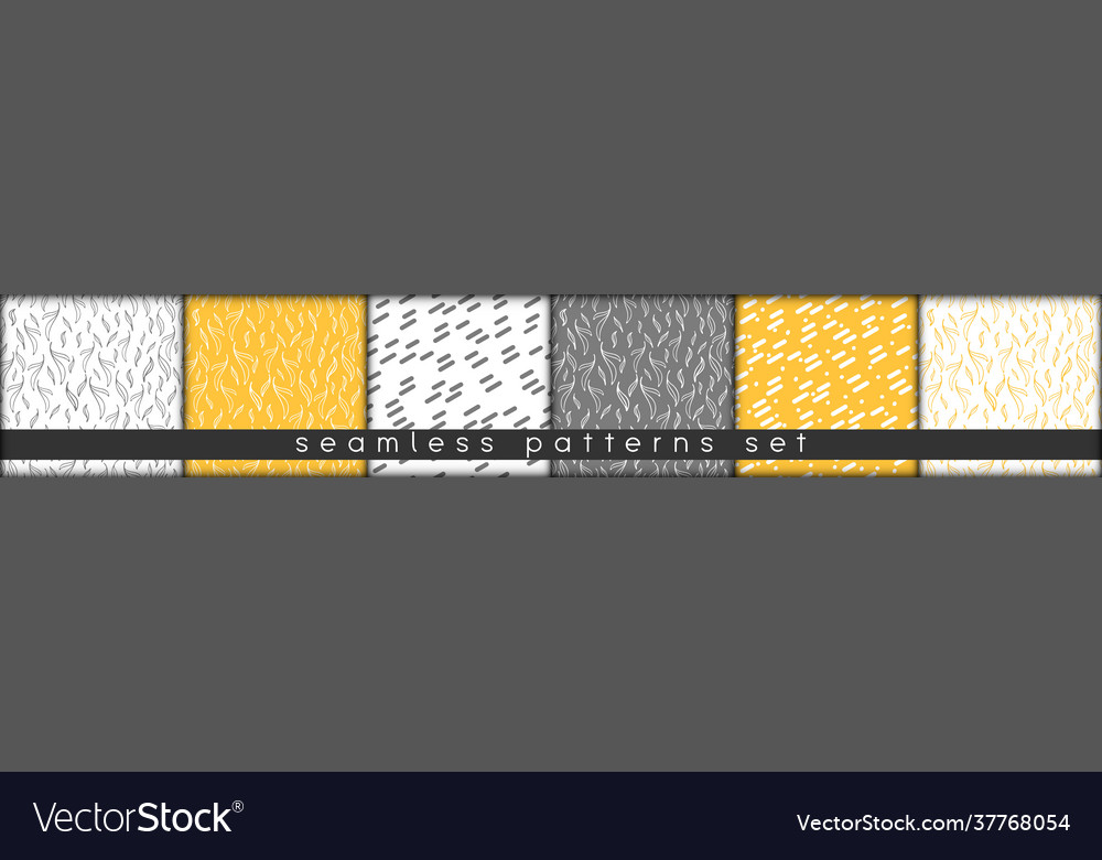 Simple doodle botanic seamless patterns set hand