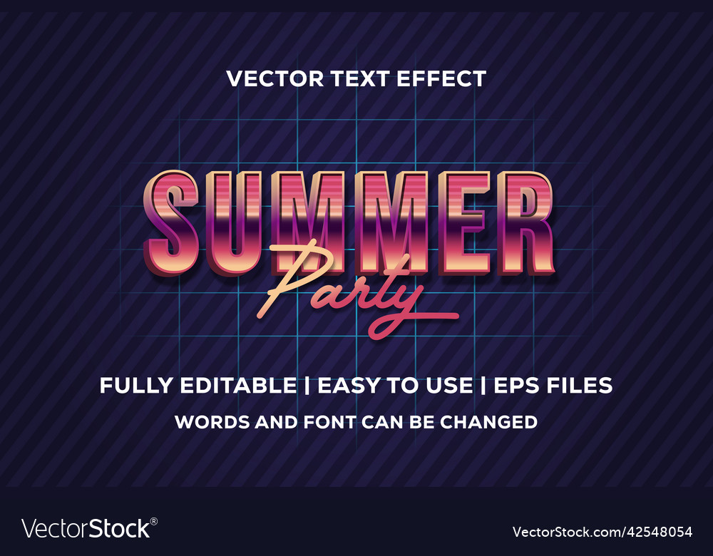 Summer party text effect with 80s styles fully vector image Summer party text effect with 80s styles fully