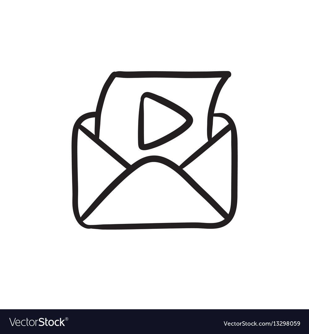 Envelope mail with play button sketch icon