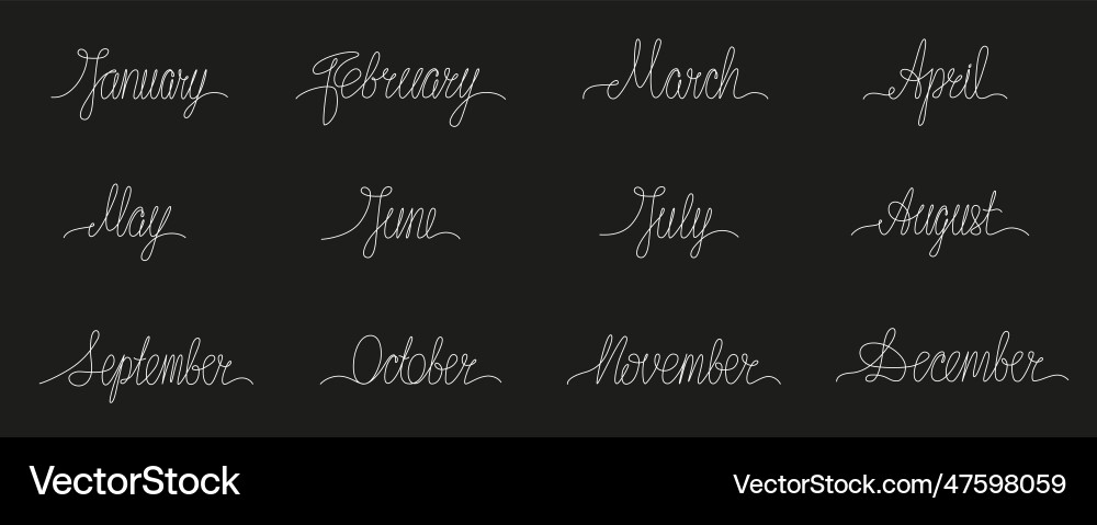 Month name continues single line set Royalty Free Vector