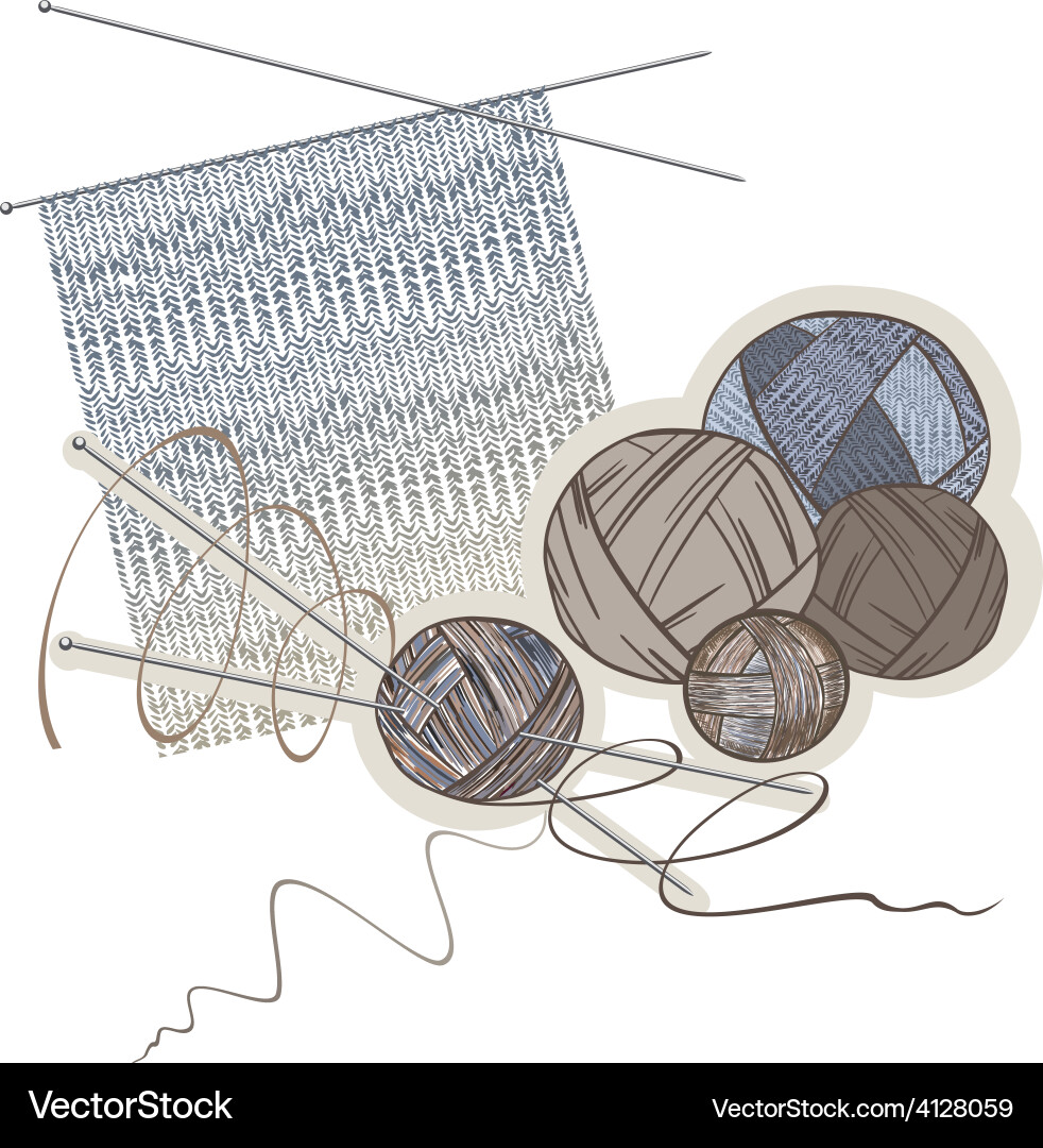 Needles balls wool and knitting pattern Royalty Free Vector