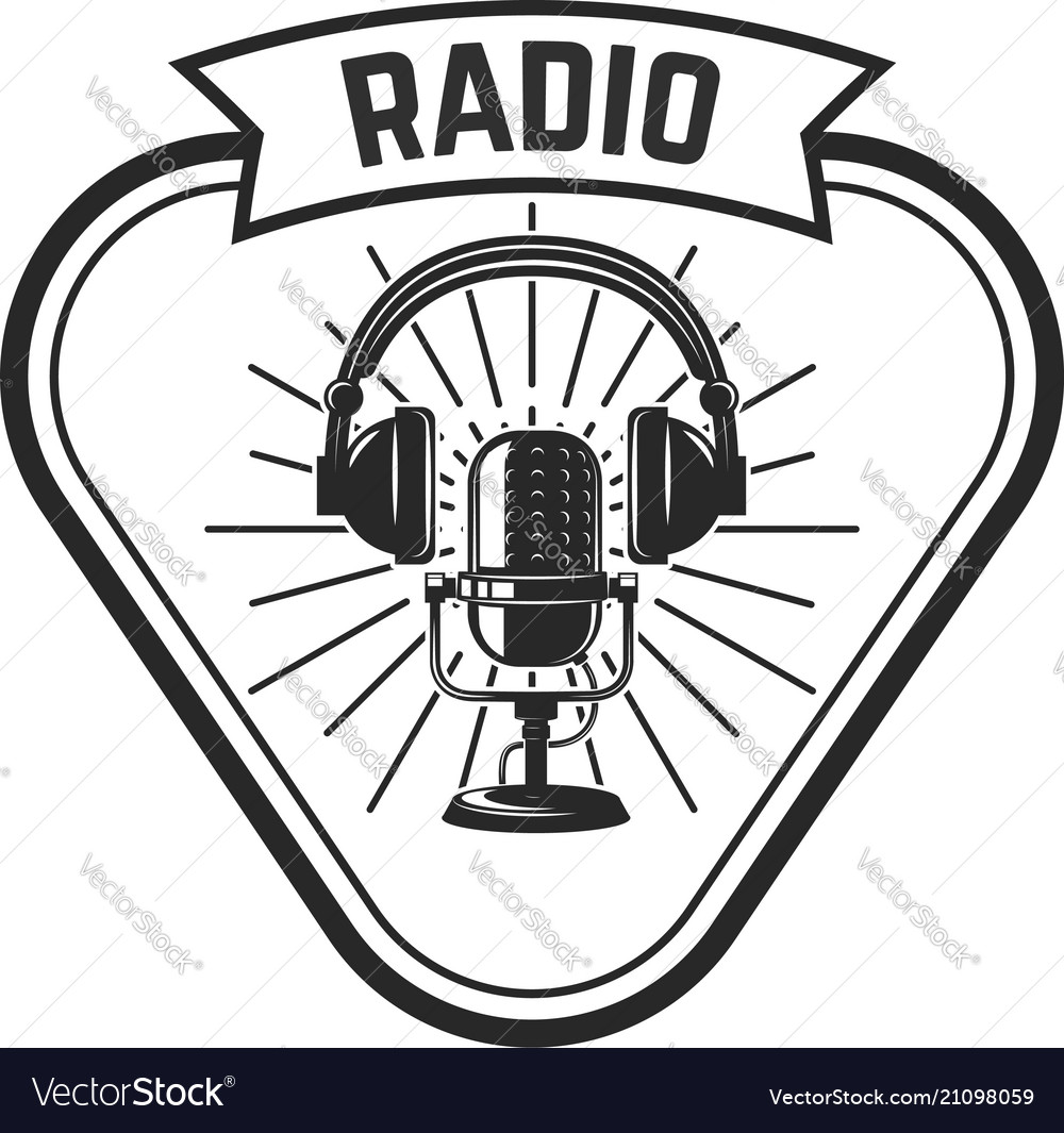 Radio emblem template with retro microphone Vector Image
