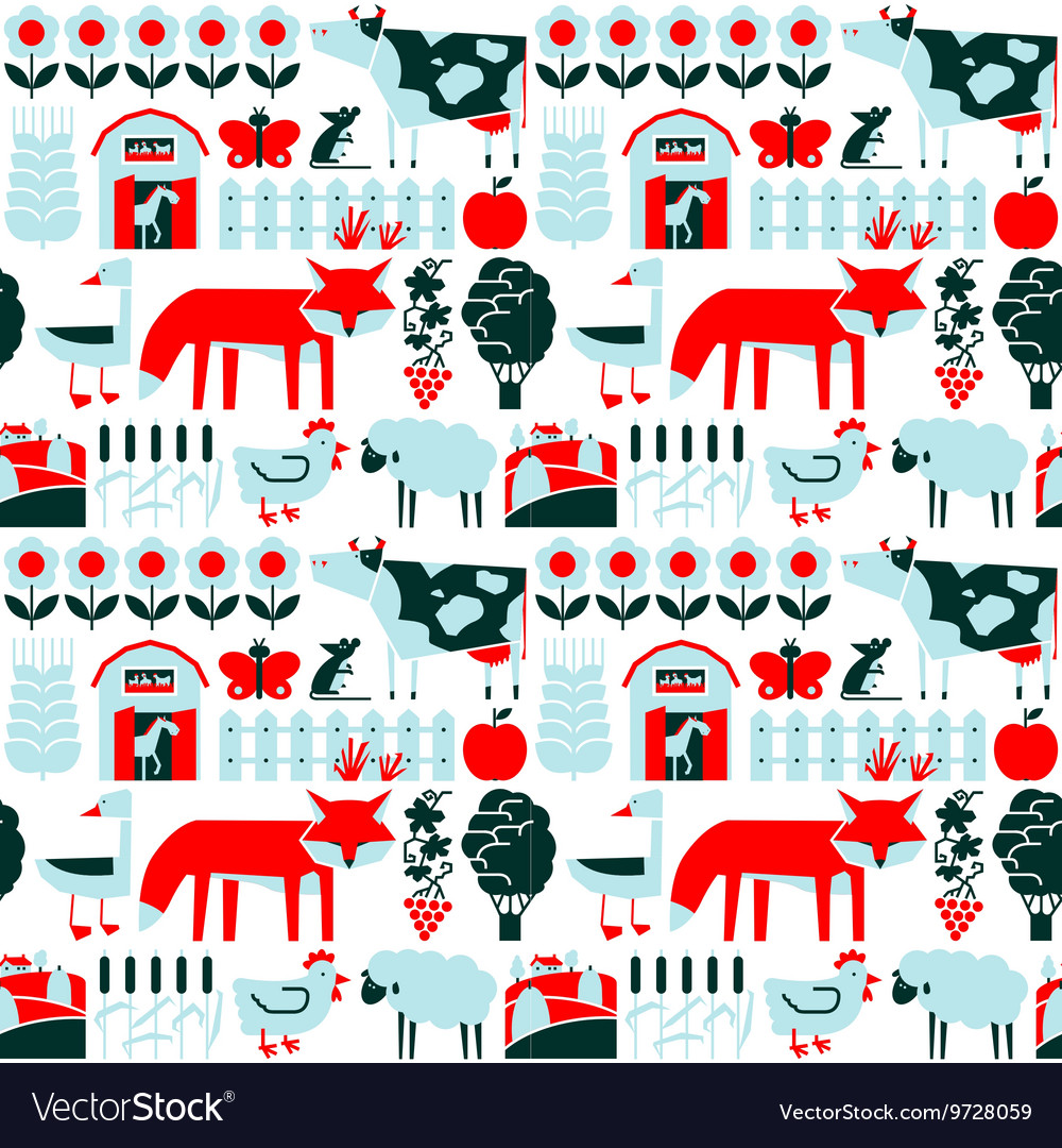 Seamless pattern with farm and animals