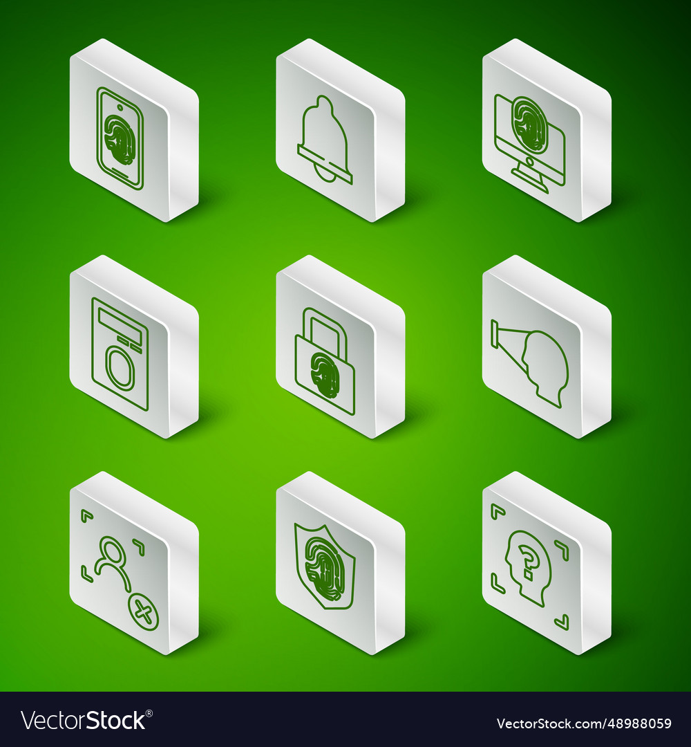 Set line face recognition fingerprint in shield vector image Set line face recognition fingerprint in shield