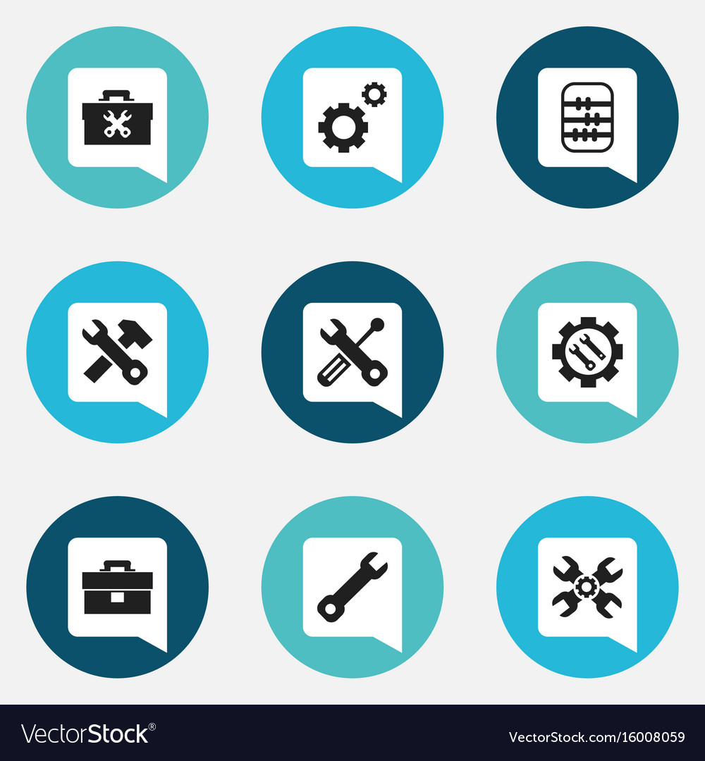 Set of 9 editable tool icons includes symbols
