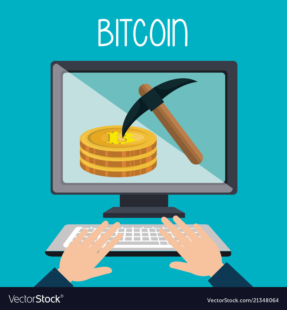 Bitcoin business with desktop computer Vector Image Bitcoin business with desktop computer