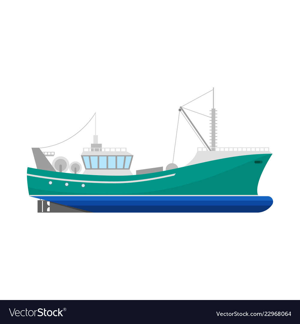 Download Cartoon fishing boat icon on a white Royalty Free Vector