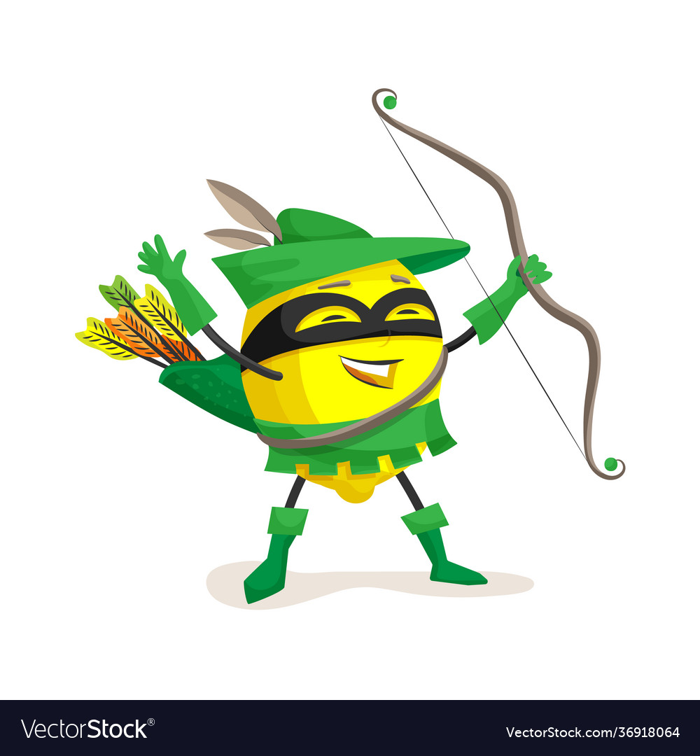 Cute lemon dressed as robin hood with bow