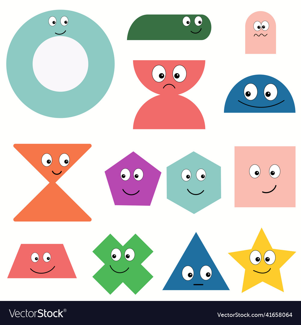 Geometric character shapes with face emotions