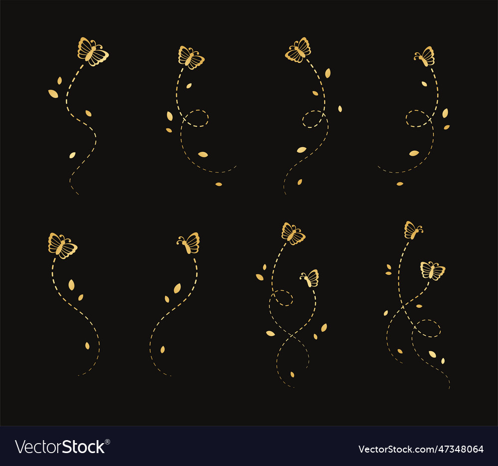 Gold butterflies set golden flying butterfly Vector Image