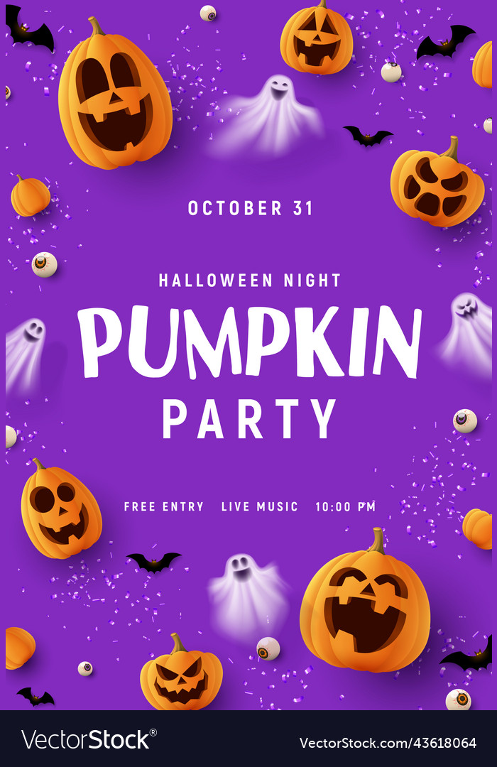 Happy halloween party poster purple flyer