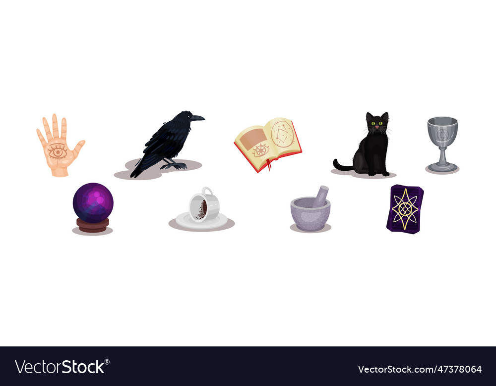 Magic and wizardry objects elements set vector image Magic and wizardry objects elements set