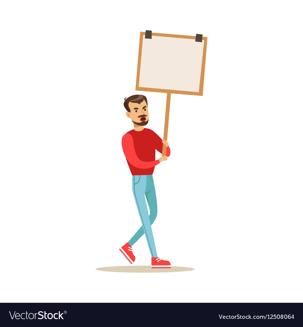 Man with beard and moustache marching in protest