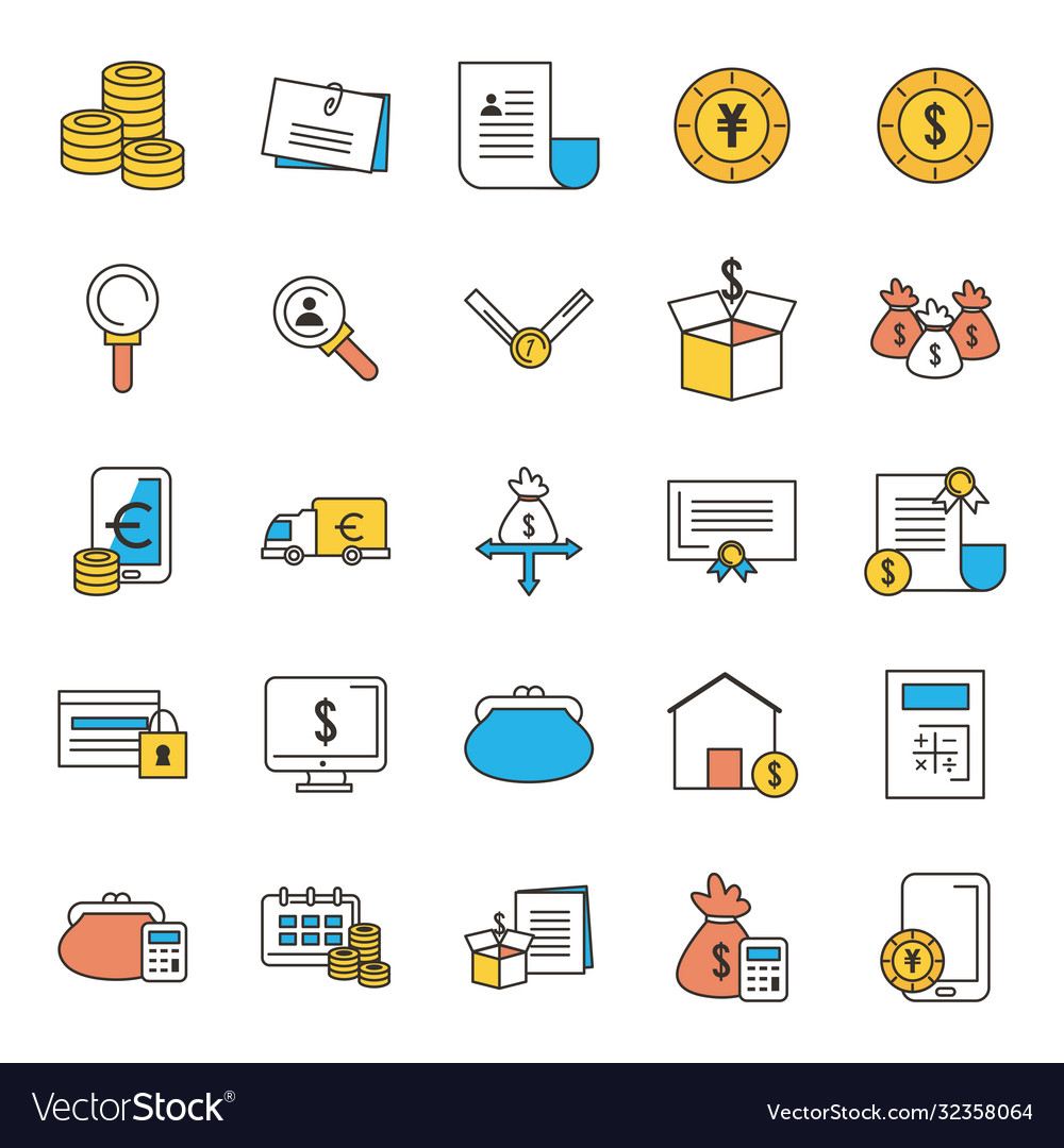 Money and business line fill icon set