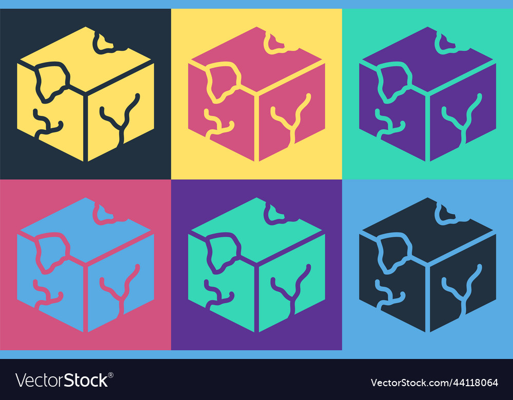 Pop art isometric cube icon isolated on color vector image Pop art isometric cube icon isolated on color