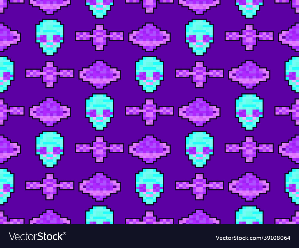 Seamless pattern on a space theme with 8 bit vector image Seamless pattern on a space theme with 8 bit