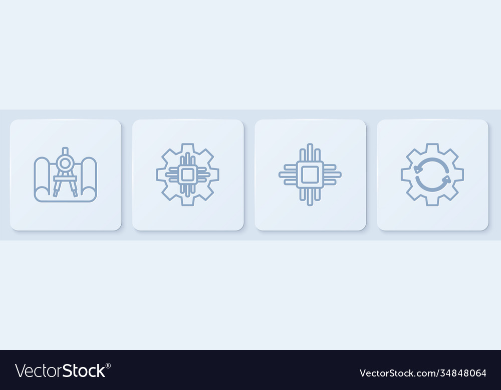 Set line graphing paper and compass processor vector image Set line graphing paper and compass processor