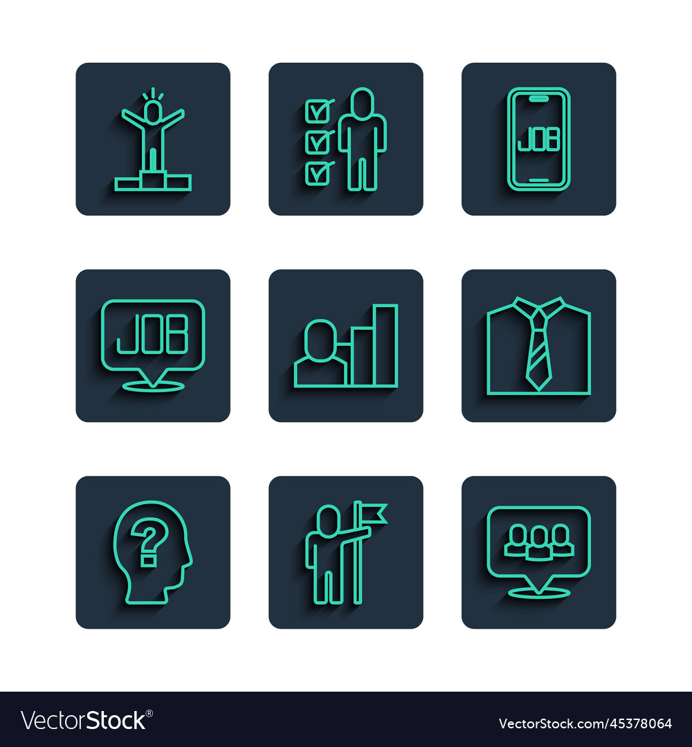 Set line worker man holding flag project team vector image Set line worker man holding flag project team