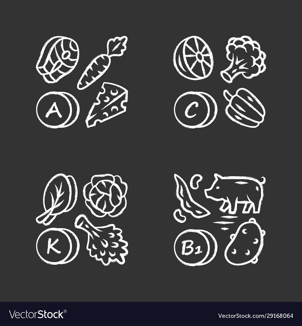 Vitamins chalk icons set a c b1 k