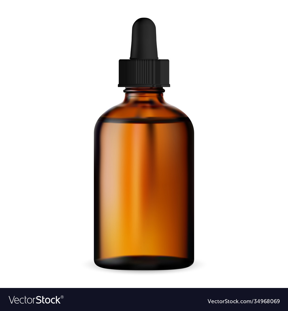 Brown dropper bottle glass eyedropper mockup vector image Brown dropper bottle glass eyedropper mockup