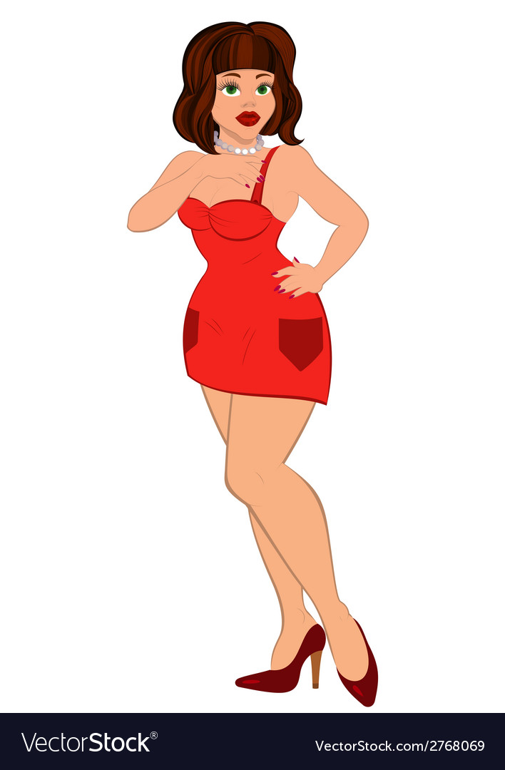 Cartoon sexy woman in mini red dress Royalty Free Vector