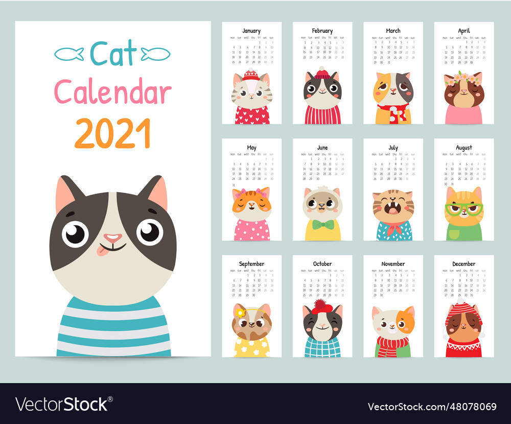 Cat calendar color gift 2021 with cute