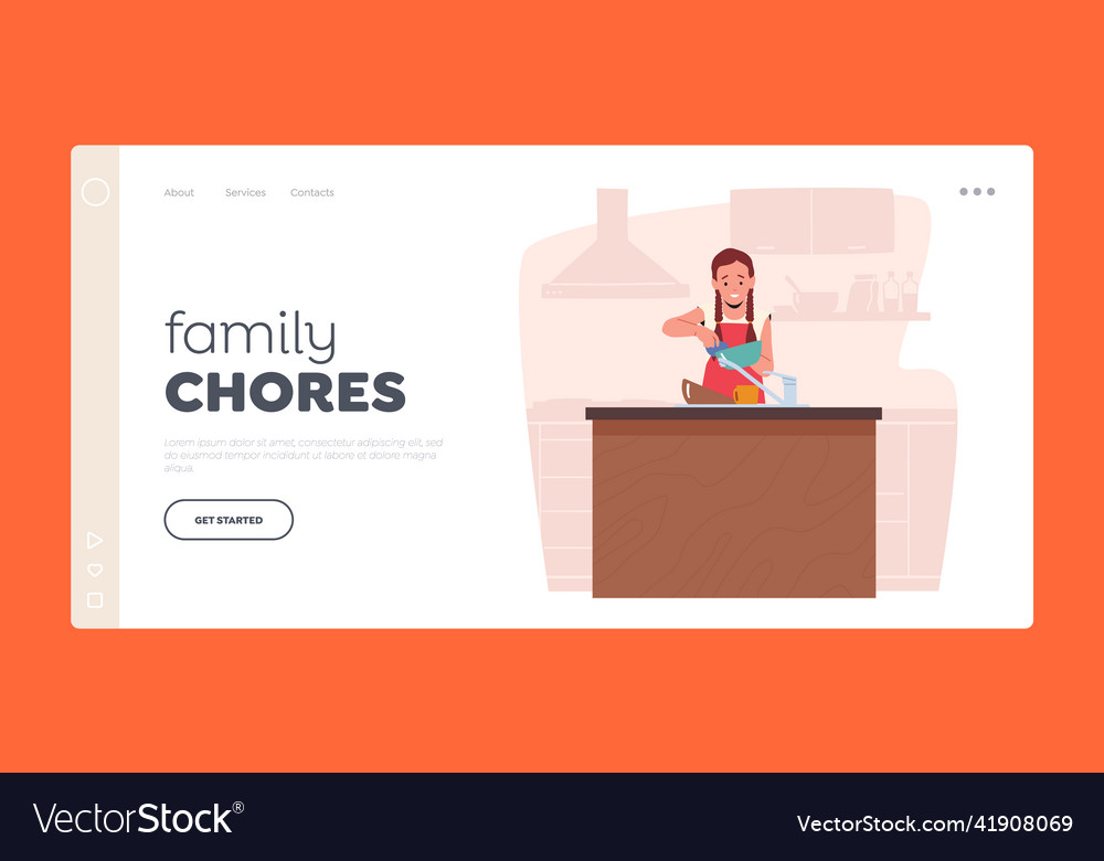 Family chores landing page template children vector image Family chores landing page template children