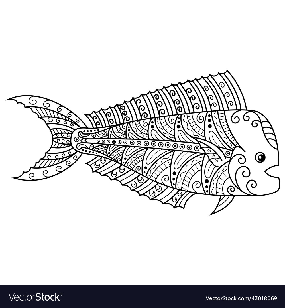 Hand drawn of mahi fish in entangle style