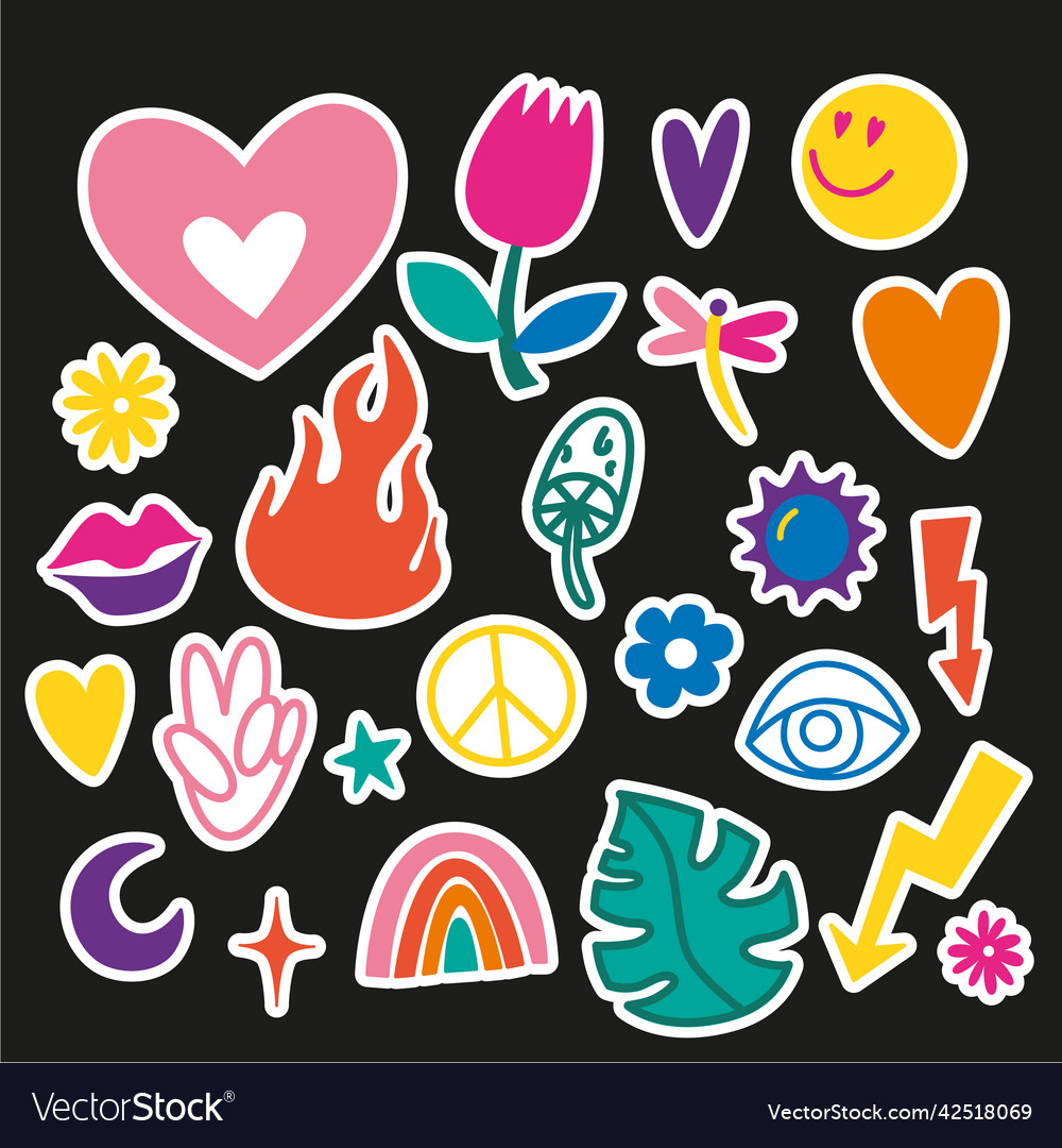 Retro print with hippie elements Vector Image Retro print with hippie elements
