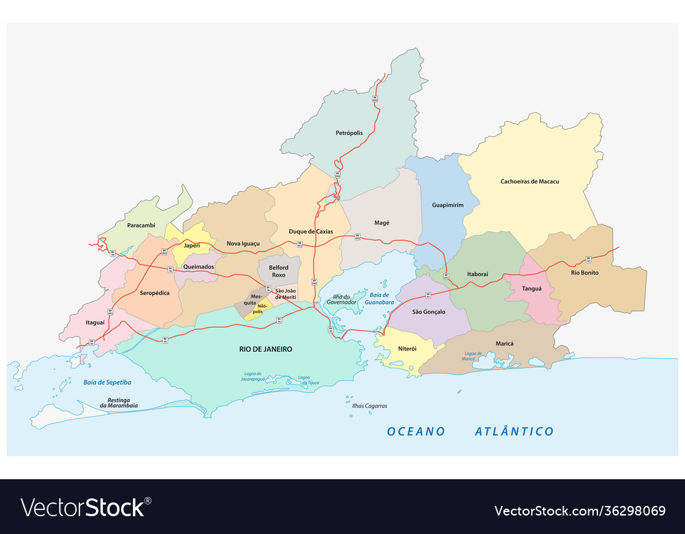 Road and administrative map greater rio de janeiro