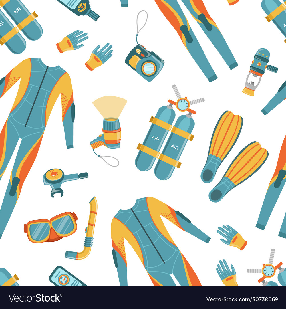 Scuba diving seamless pattern design element can vector image Scuba diving seamless pattern design element can