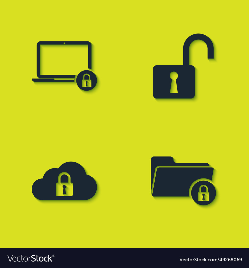 Set laptop and lock folder cloud computing vector image Set laptop and lock folder cloud computing