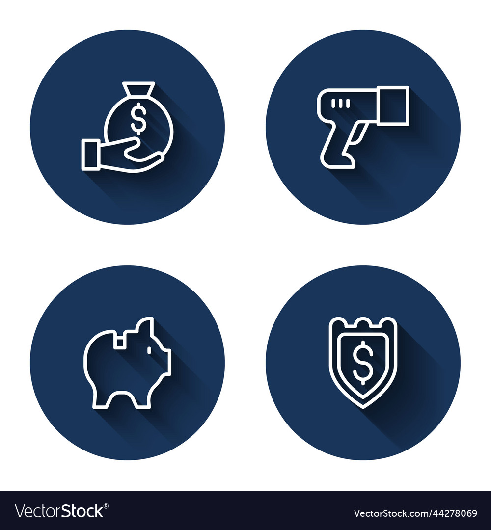 Set line money bag scanner scanning bar code vector image Set line money bag scanner scanning bar code