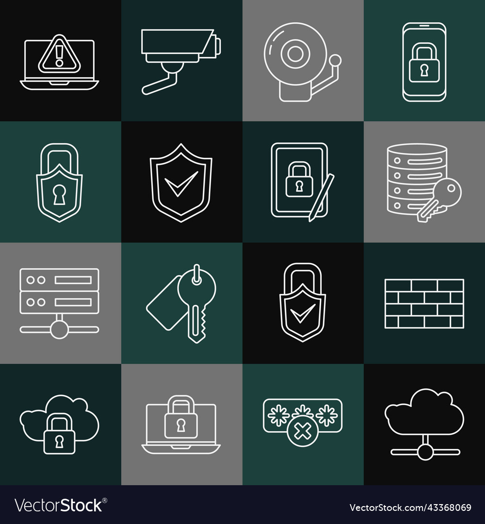 Set line network cloud connection firewall vector image Set line network cloud connection firewall