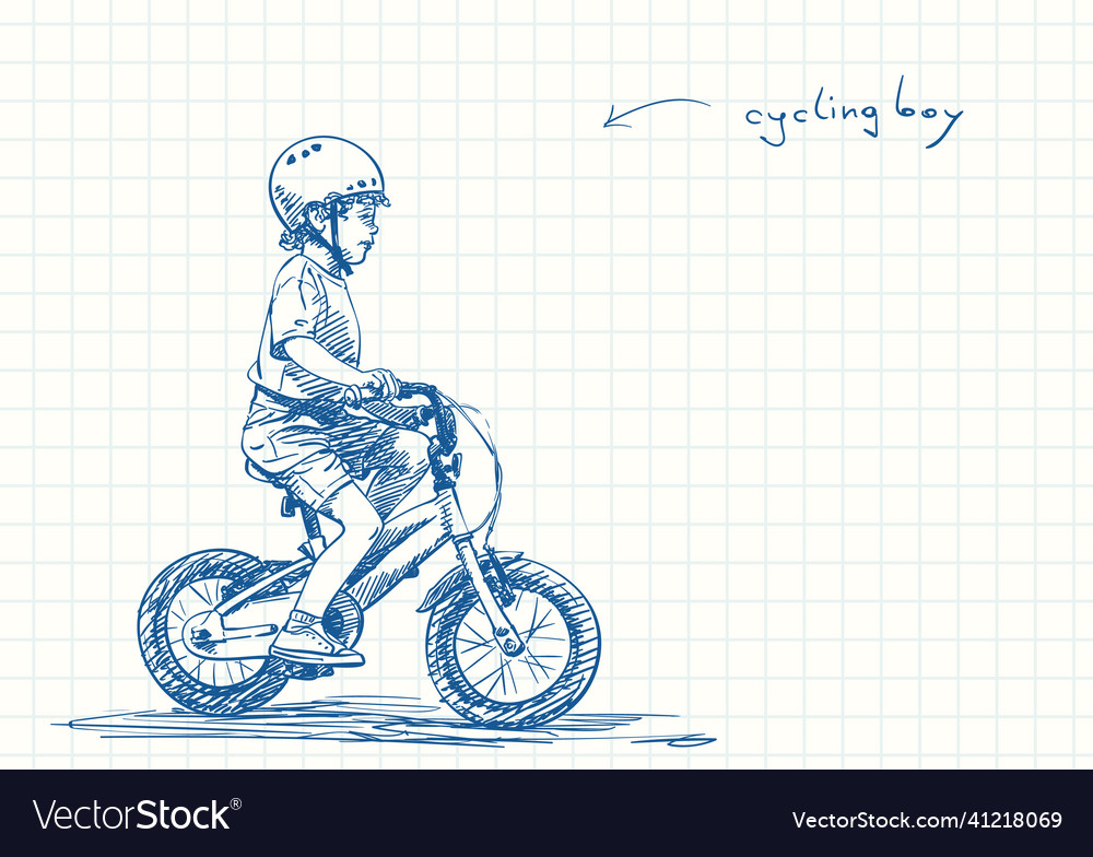 Small boy in helmet riding bicycle blue pen Vector Image Small boy in helmet riding bicycle blue pen