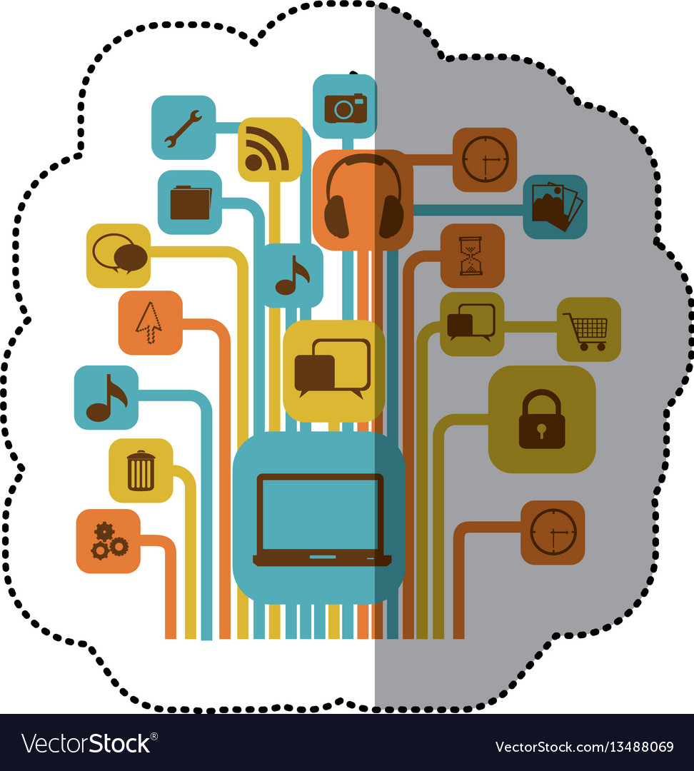Sticker color background with computer icons