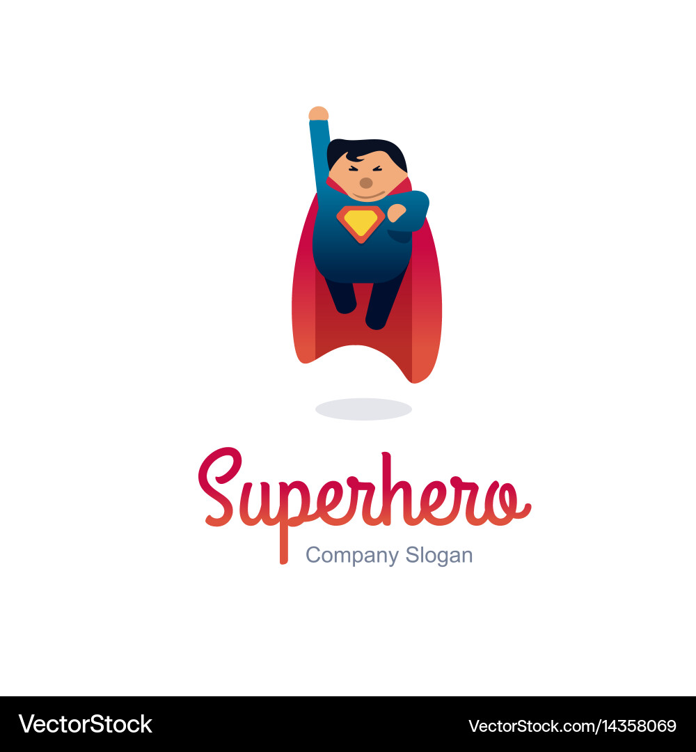 Superhero Logo Concept Fat Character Flying Flat Vector Image