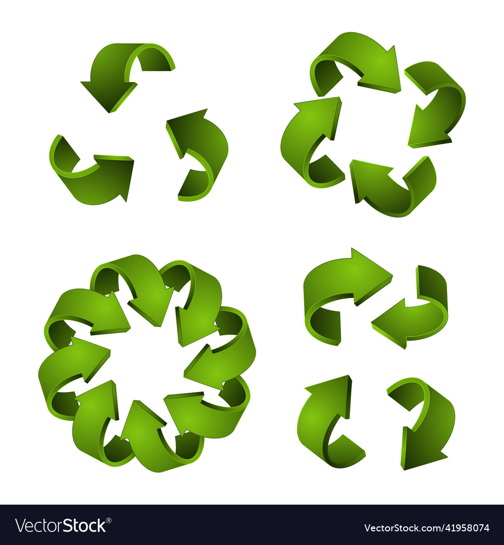 3d recycle icons green arrows recycling symbols Vector Image