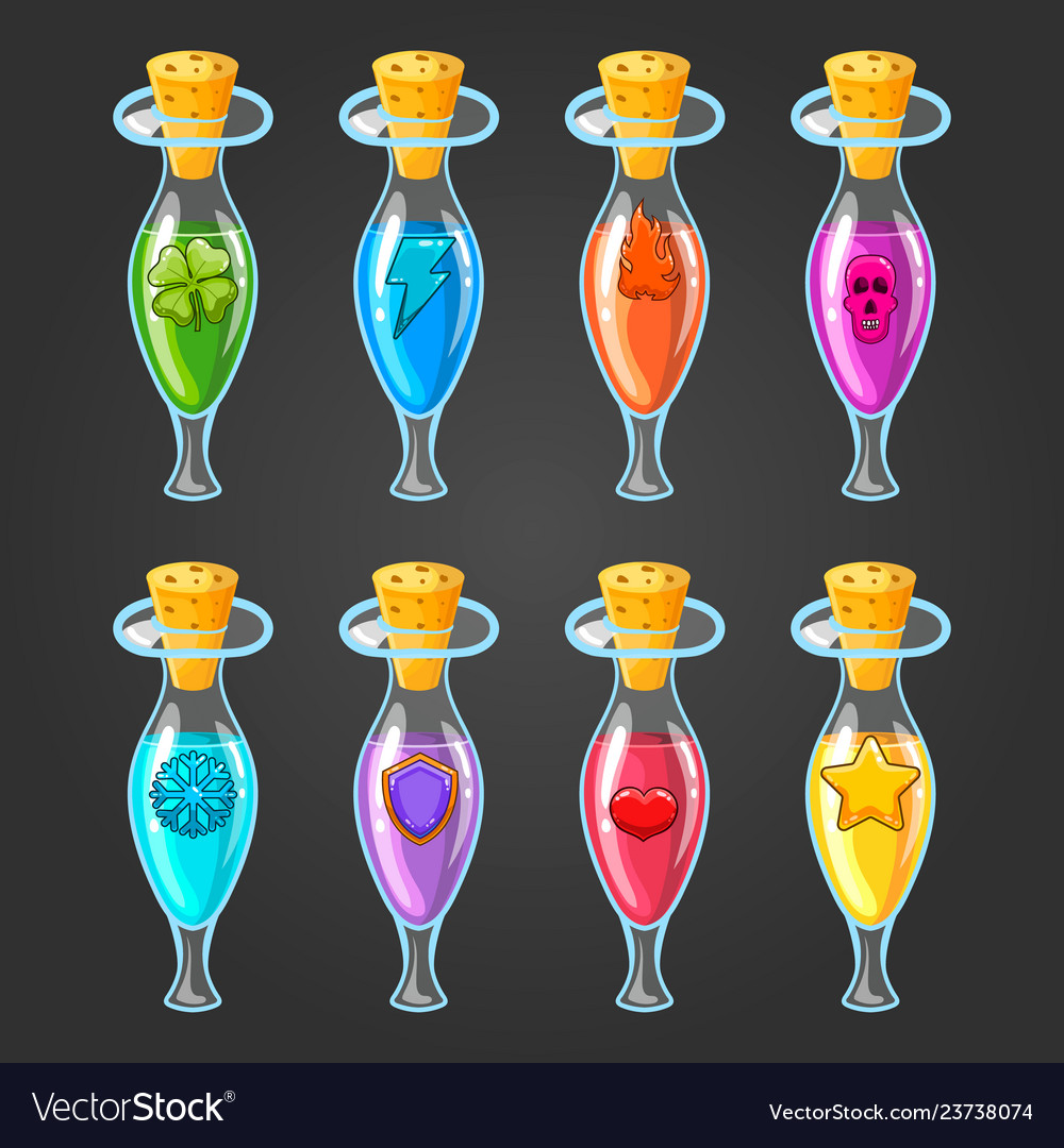 Big set of flasks with different poisons vector image Big set of flasks with different poisons