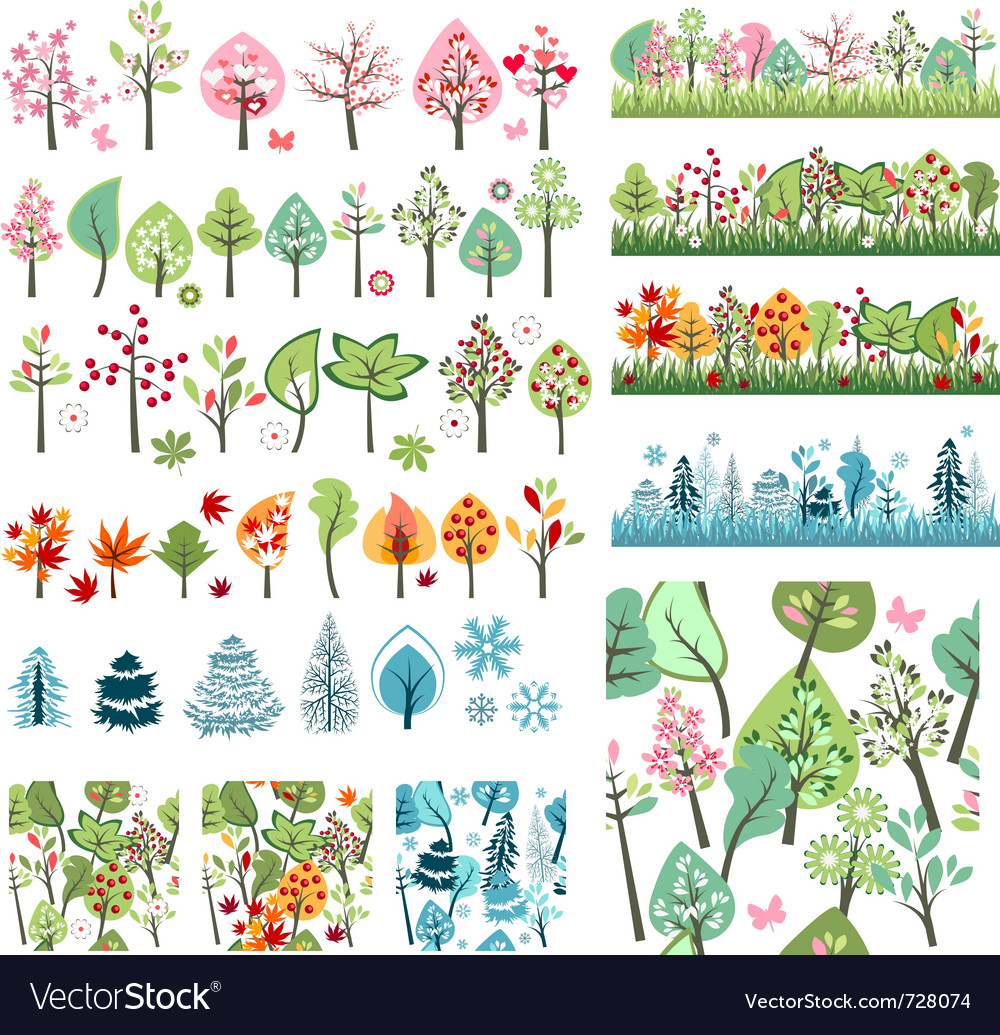 Big set with different stylized trees