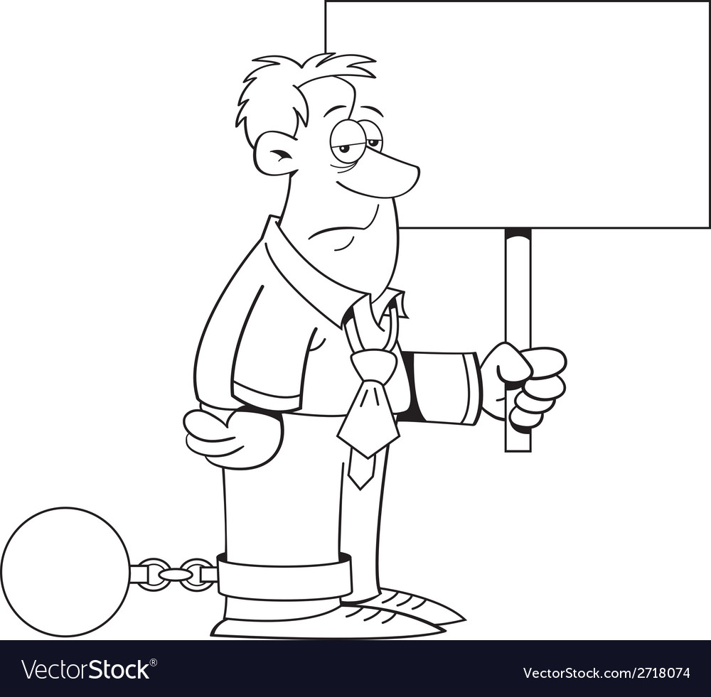 Cartoon ball and chain man with a sign Royalty Free Vector Cartoon ball and chain man with a sign Royalty Free Vector
