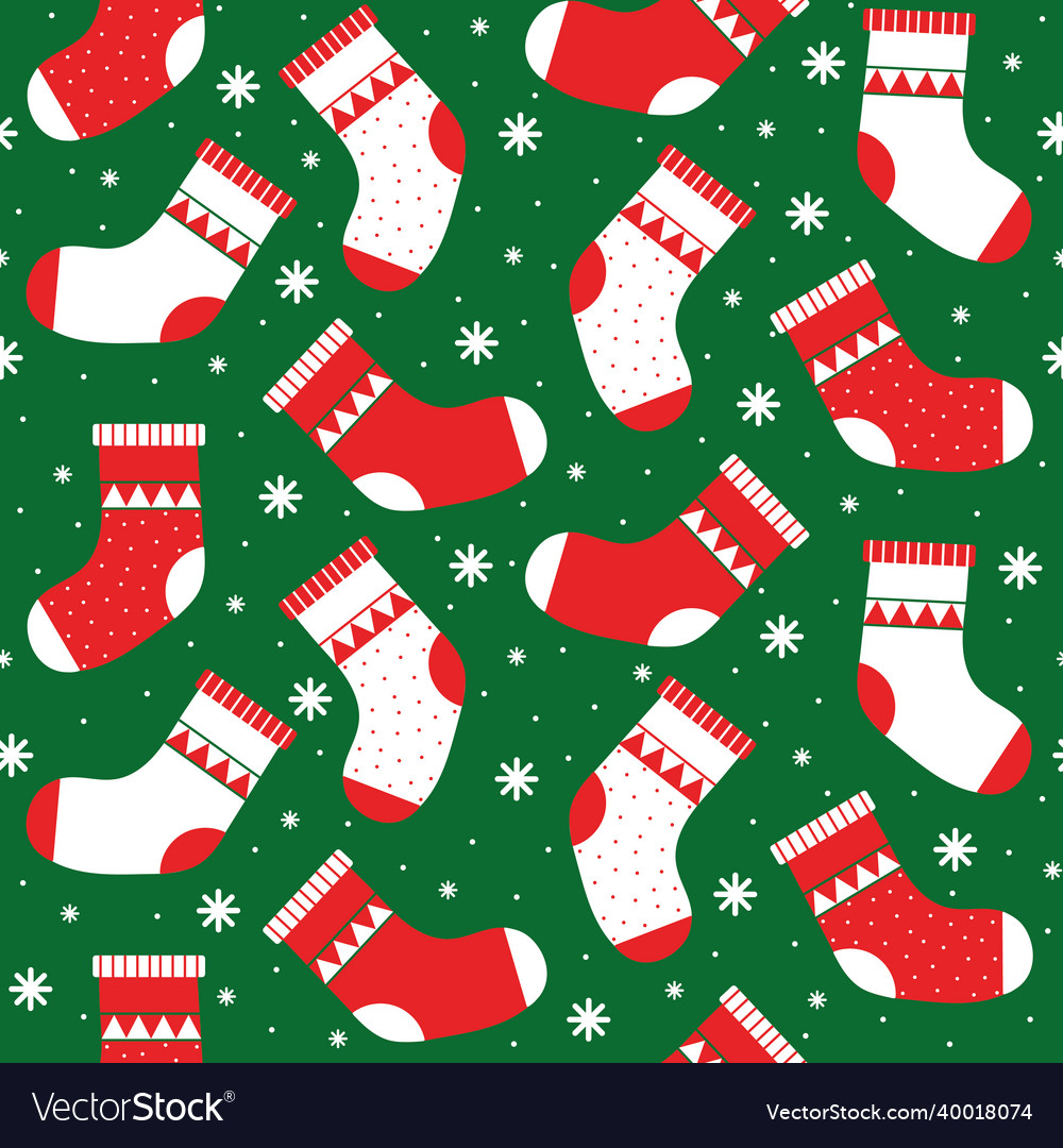 Christmas and green socks doodle seamless Vector Image